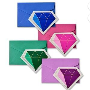 NWT W box Zoomerang 16 Gold Foil & Jewel Tone Diamond Note Cards & envelopes